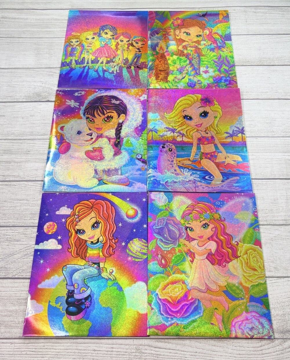 Lisa Frank Lot Of 6 Glitter Pocket Folders Unpunched New